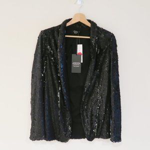 Evening Sparkle Sequin Open Front Long Sleeve Blazer. Size S. New with tags